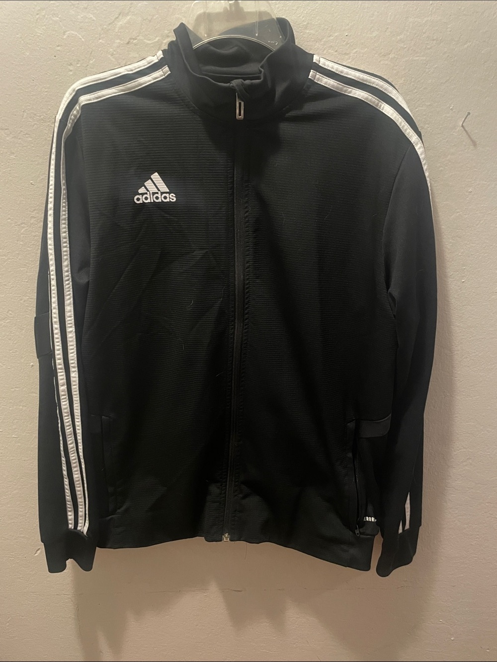 adidas Black Track Jacket with White Stripes Size Large